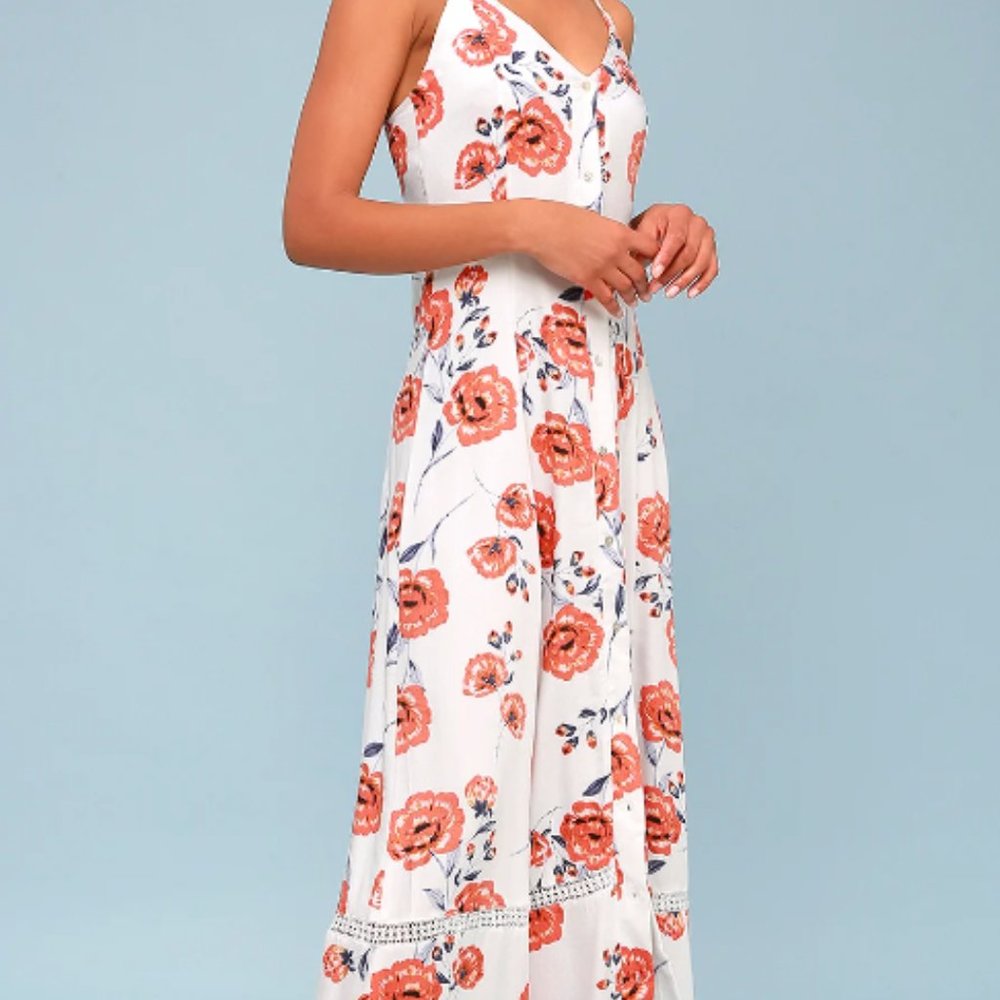 Sweet Surrender White Floral Print Button-Up Maxi Dress